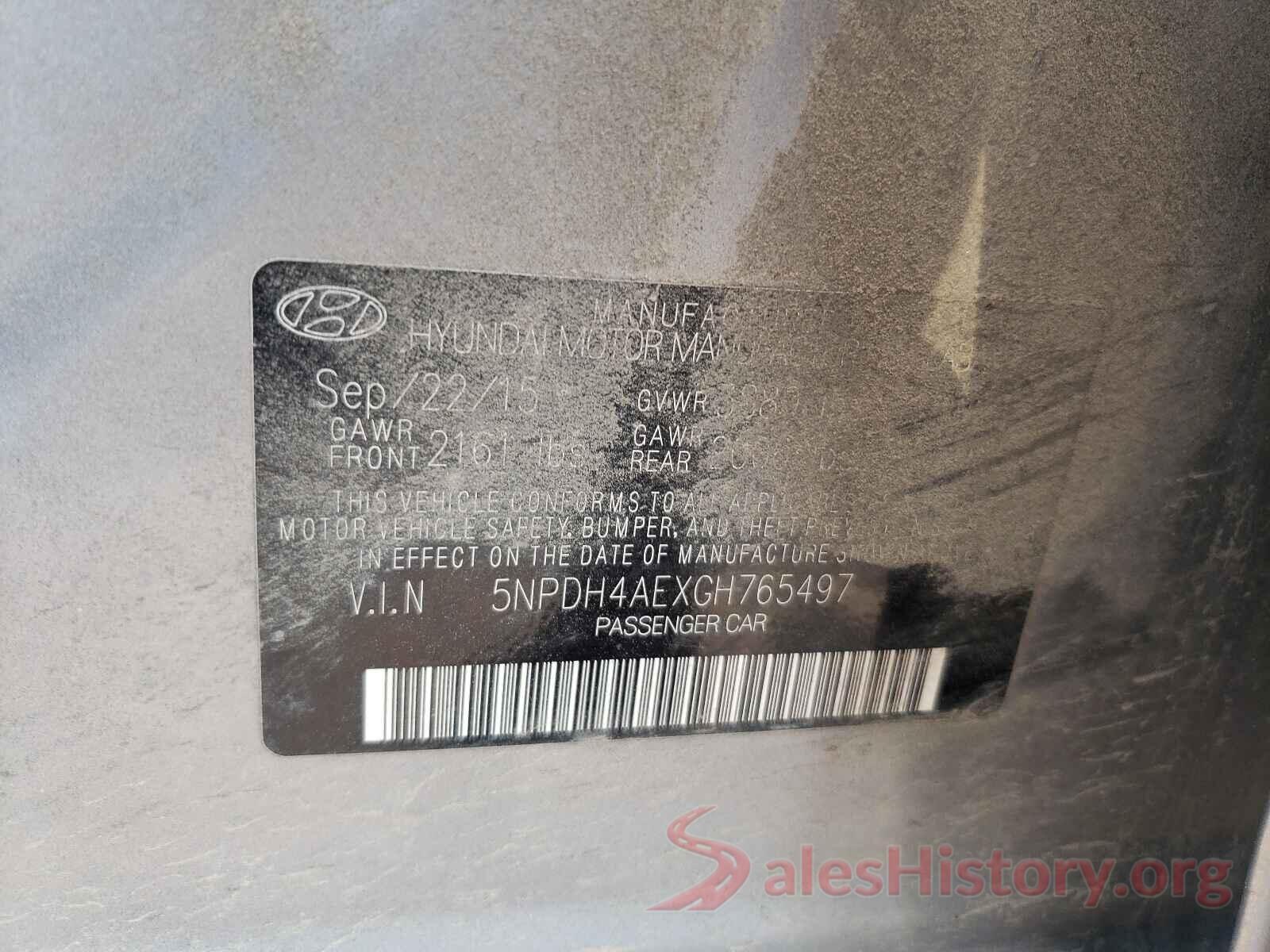 5NPDH4AEXGH765497 2016 HYUNDAI ELANTRA