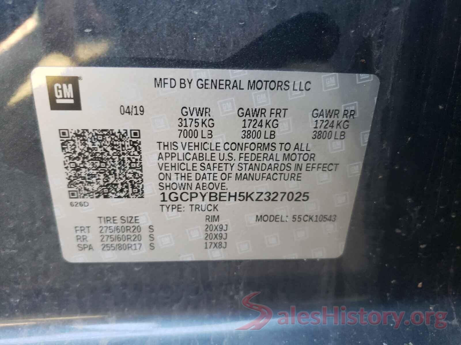 1GCPYBEH5KZ327025 2019 CHEVROLET SILVERADO