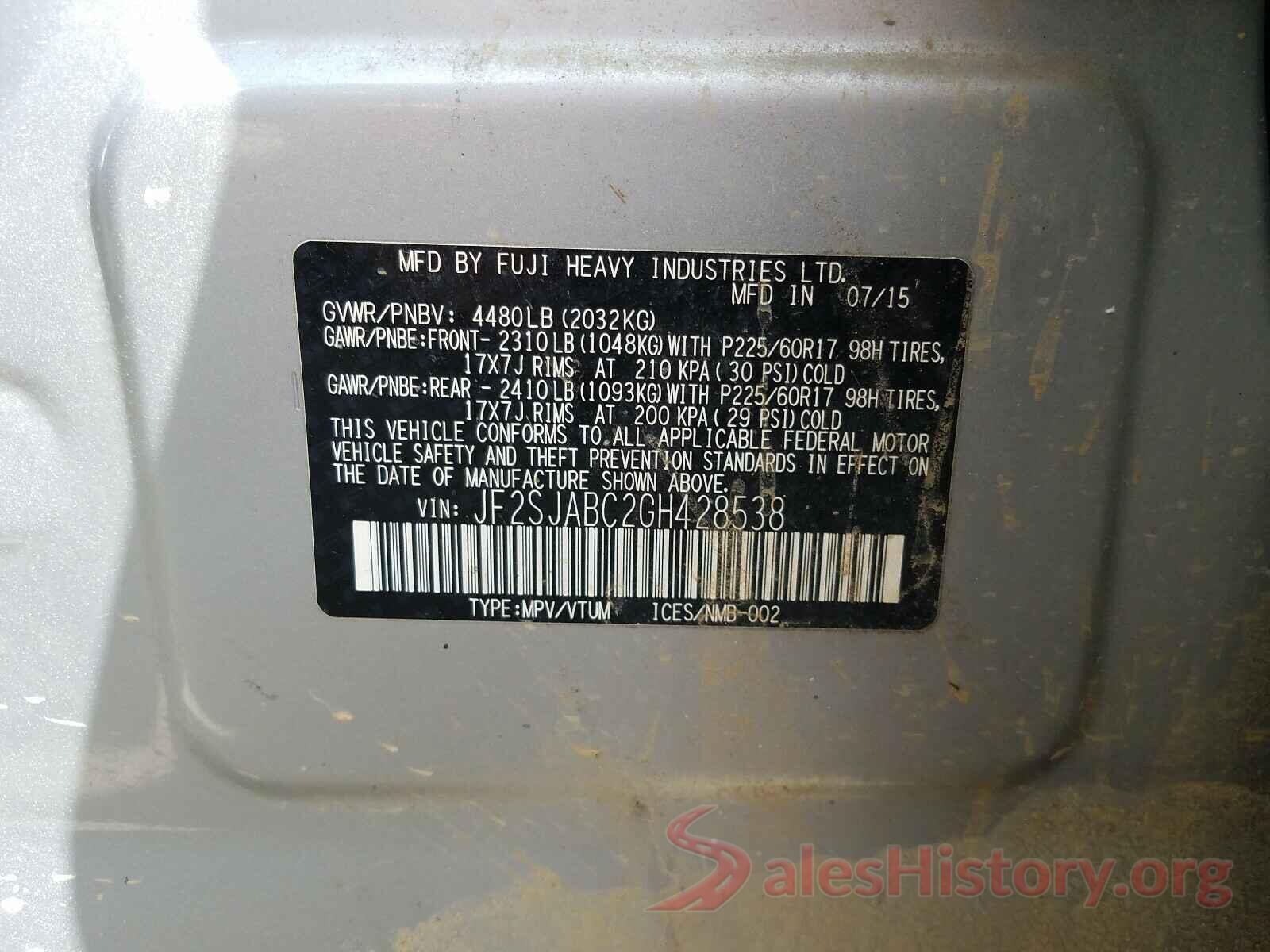 JF2SJABC2GH428538 2016 SUBARU FORESTER