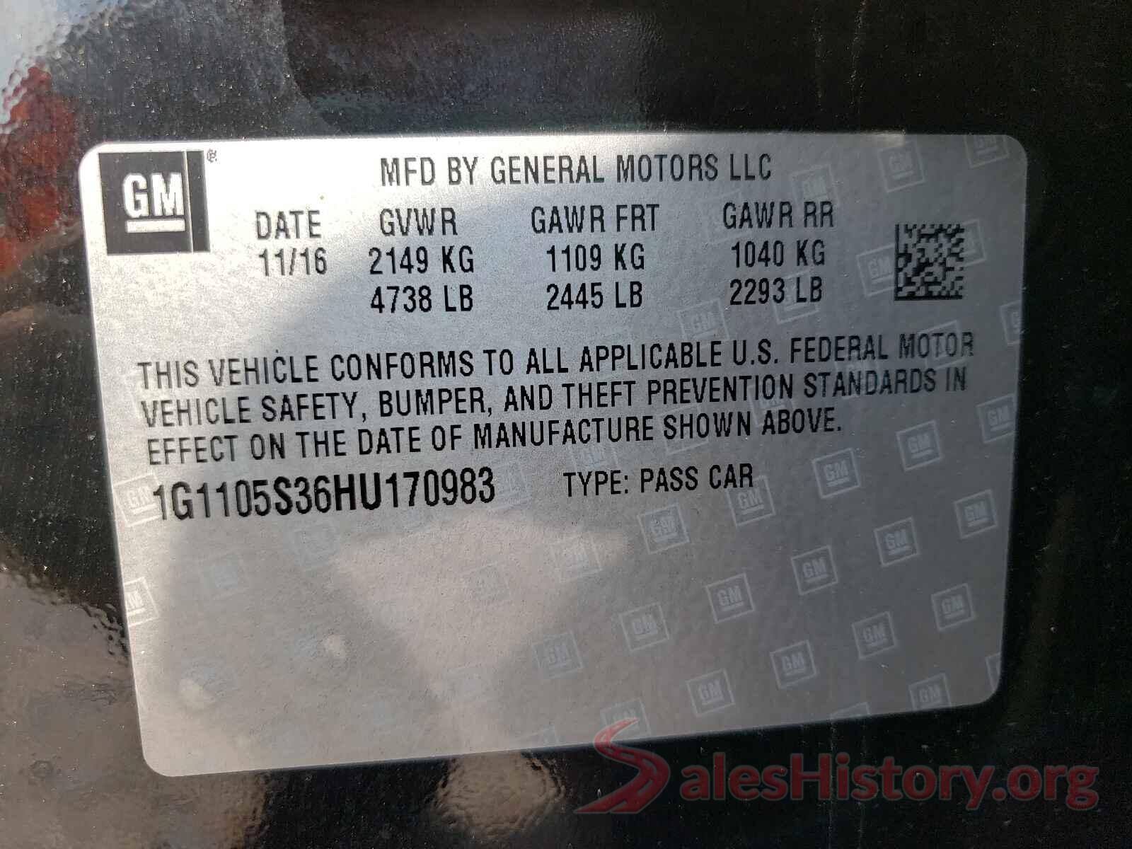 1G1105S36HU170983 2017 CHEVROLET IMPALA