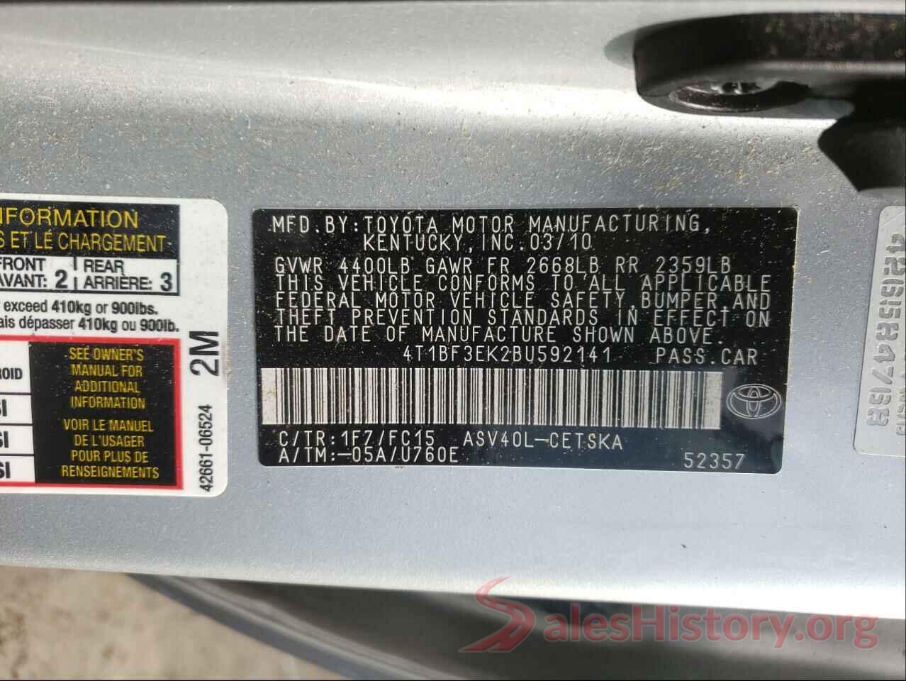 4T1BF3EK2BU592141 2011 TOYOTA CAMRY