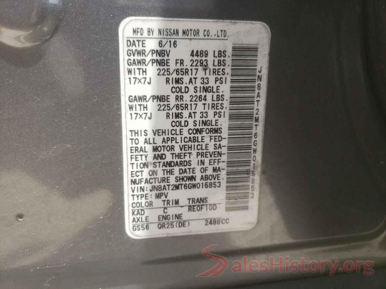 JN8AT2MT6GW015853 2016 NISSAN ROGUE