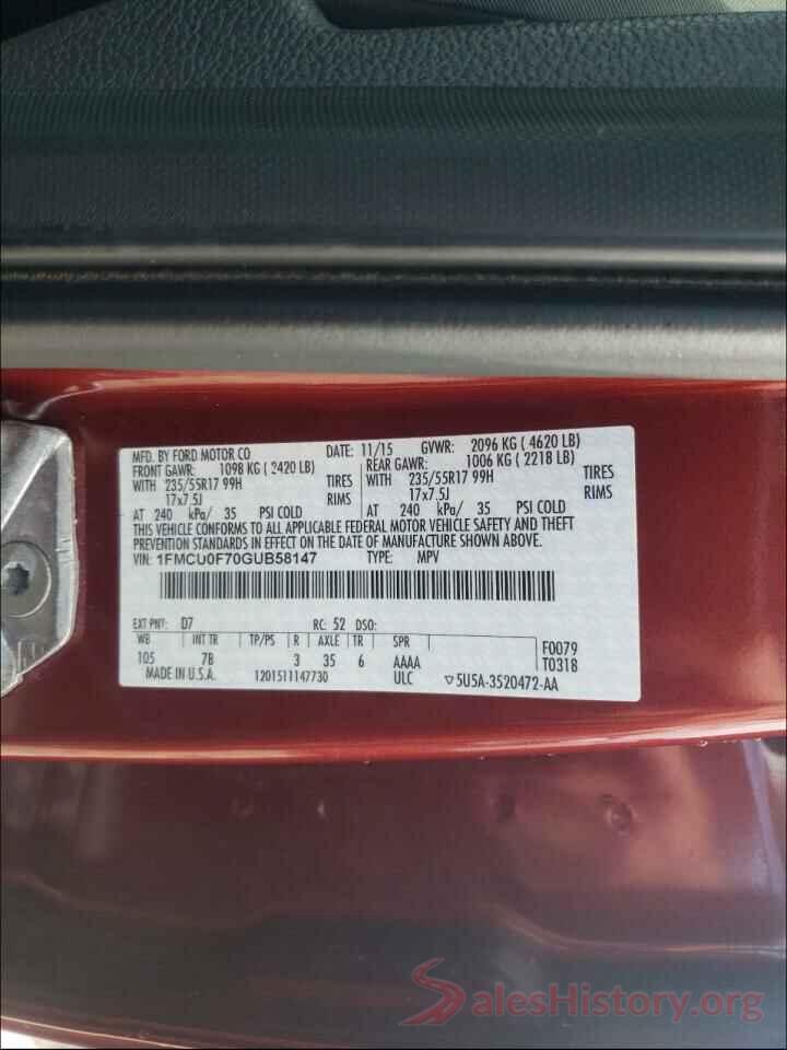 1FMCU0F70GUB58147 2016 FORD ESCAPE