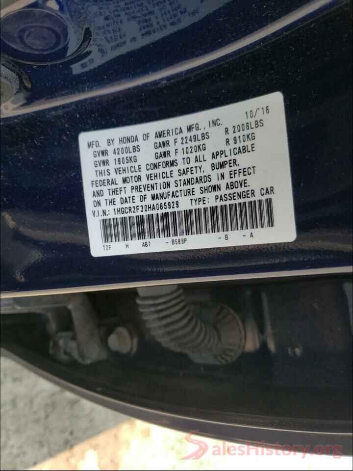 1HGCR2F30HA085929 2017 HONDA ACCORD