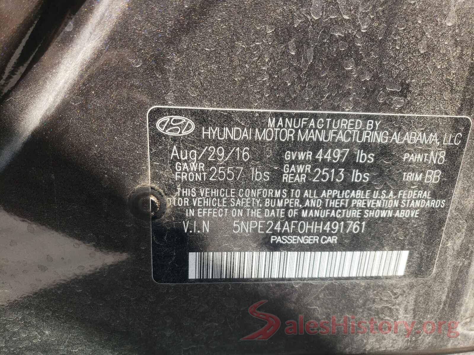 5NPE24AF0HH491761 2017 HYUNDAI SONATA