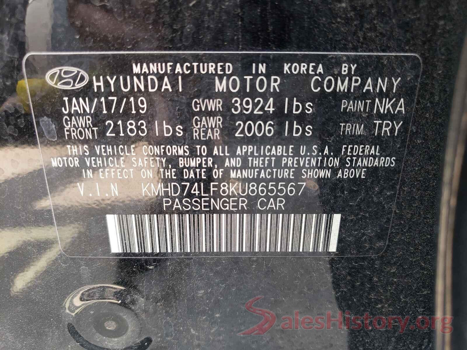 KMHD74LF8KU865567 2019 HYUNDAI ELANTRA