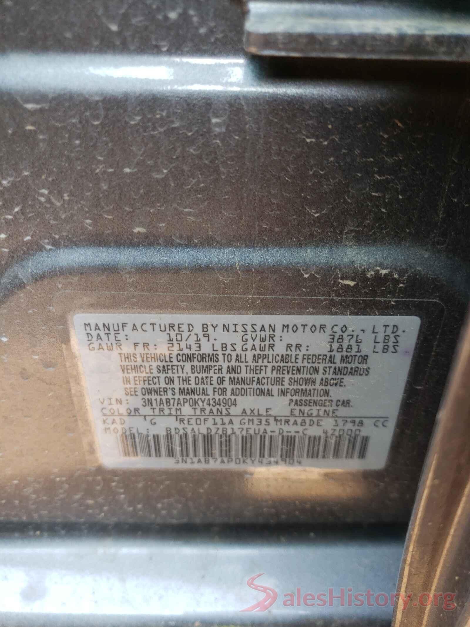 3N1AB7AP0KY434904 2019 NISSAN SENTRA