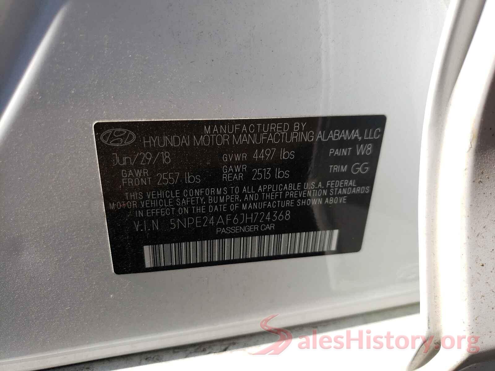 5NPE24AF6JH724368 2018 HYUNDAI SONATA