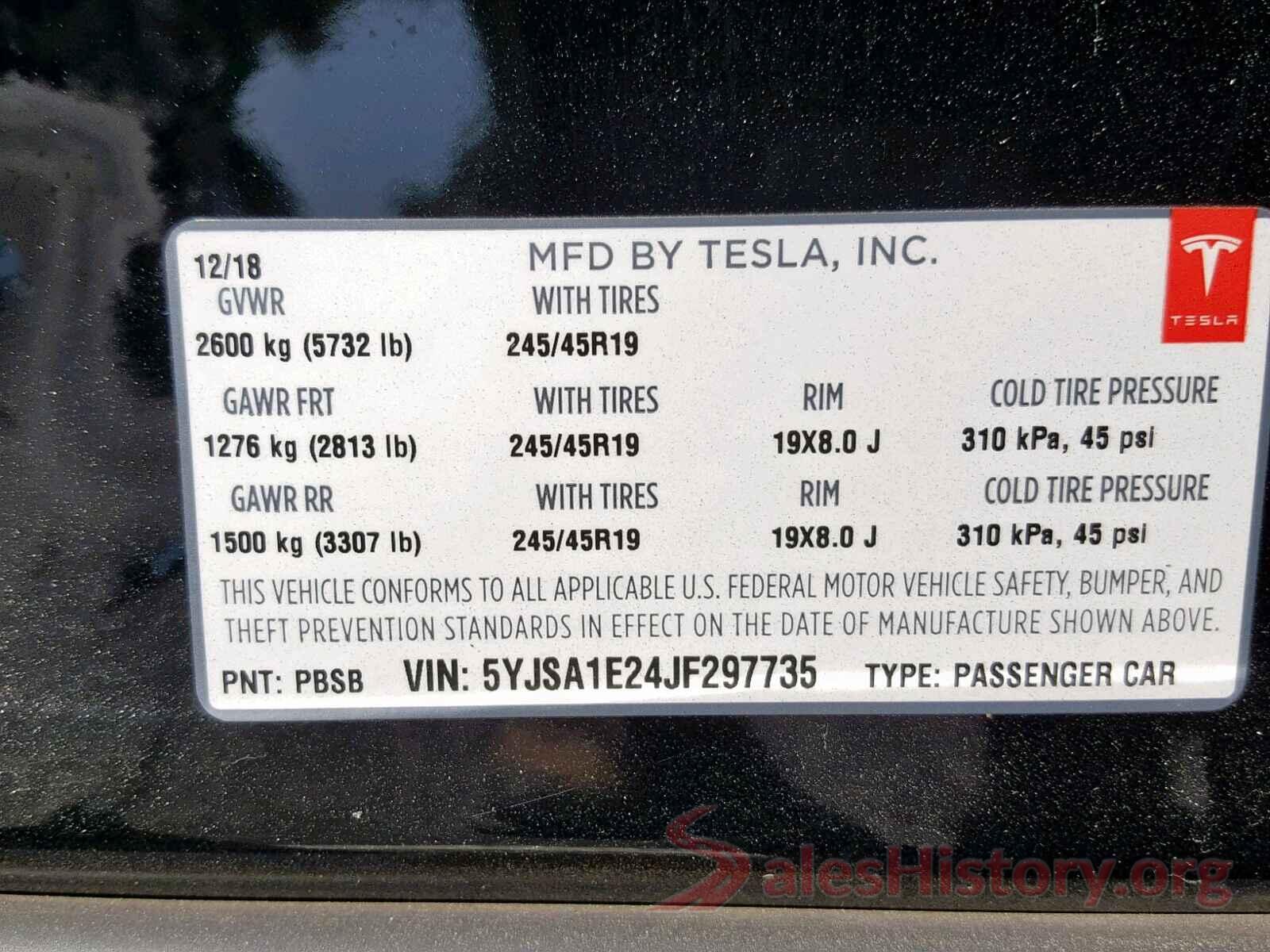 5YJSA1E24JF297735 2018 TESLA MODEL S