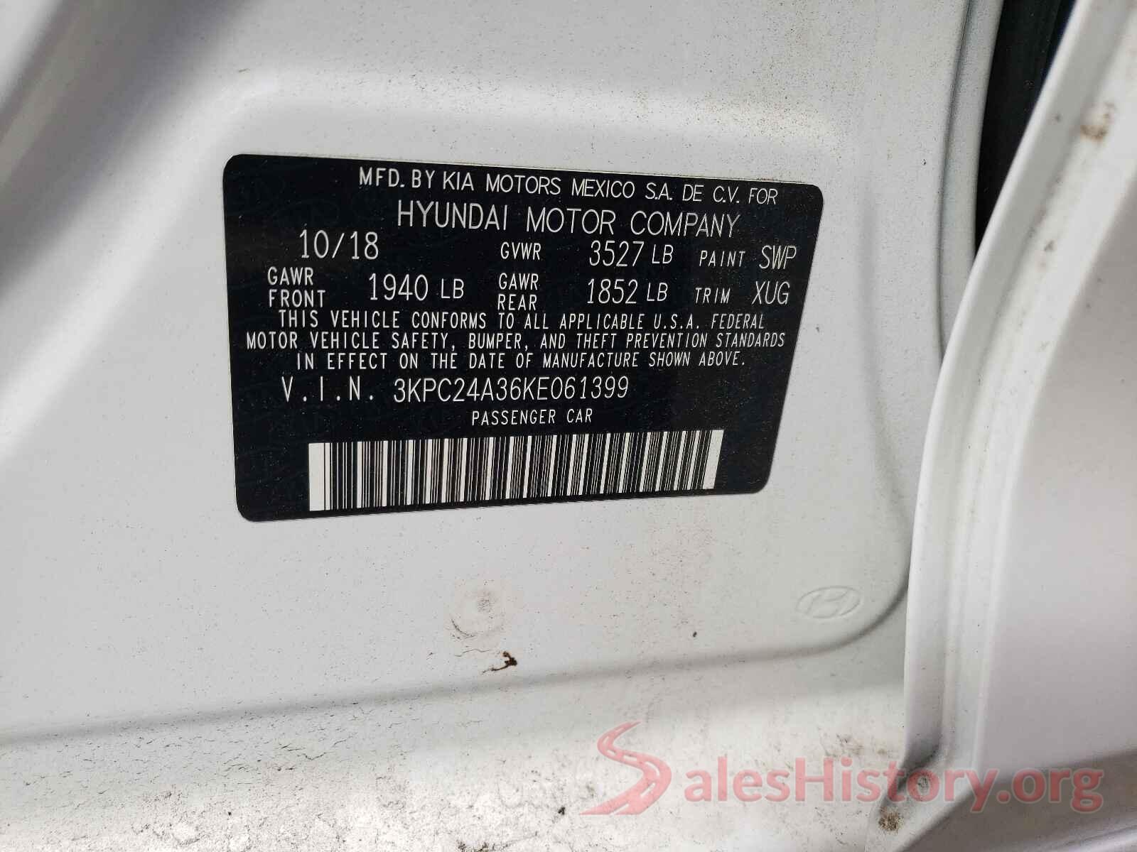 3KPC24A36KE061399 2019 HYUNDAI ACCENT