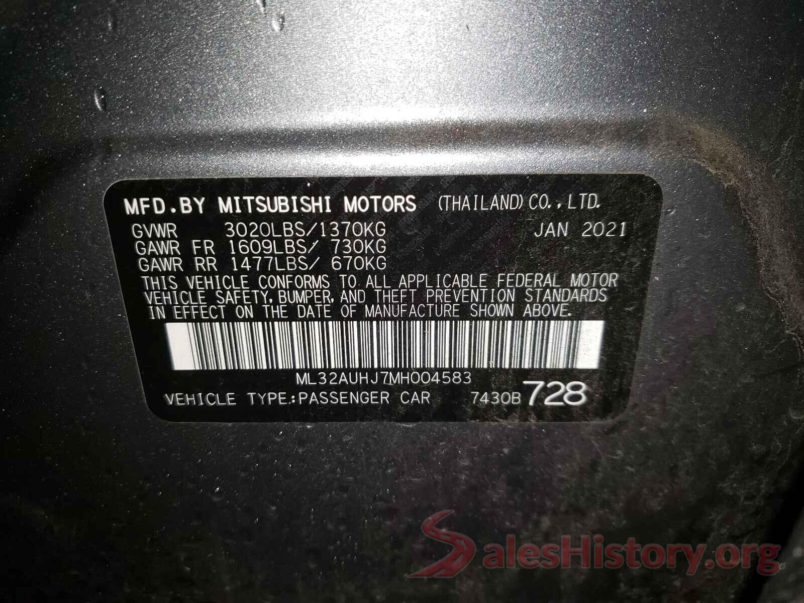 ML32AUHJ7MH004583 2021 MITSUBISHI MIRAGE