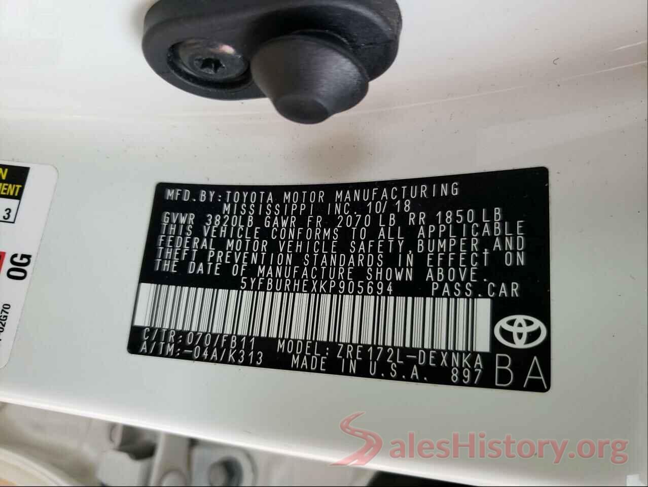 5YFBURHEXKP905694 2019 TOYOTA COROLLA