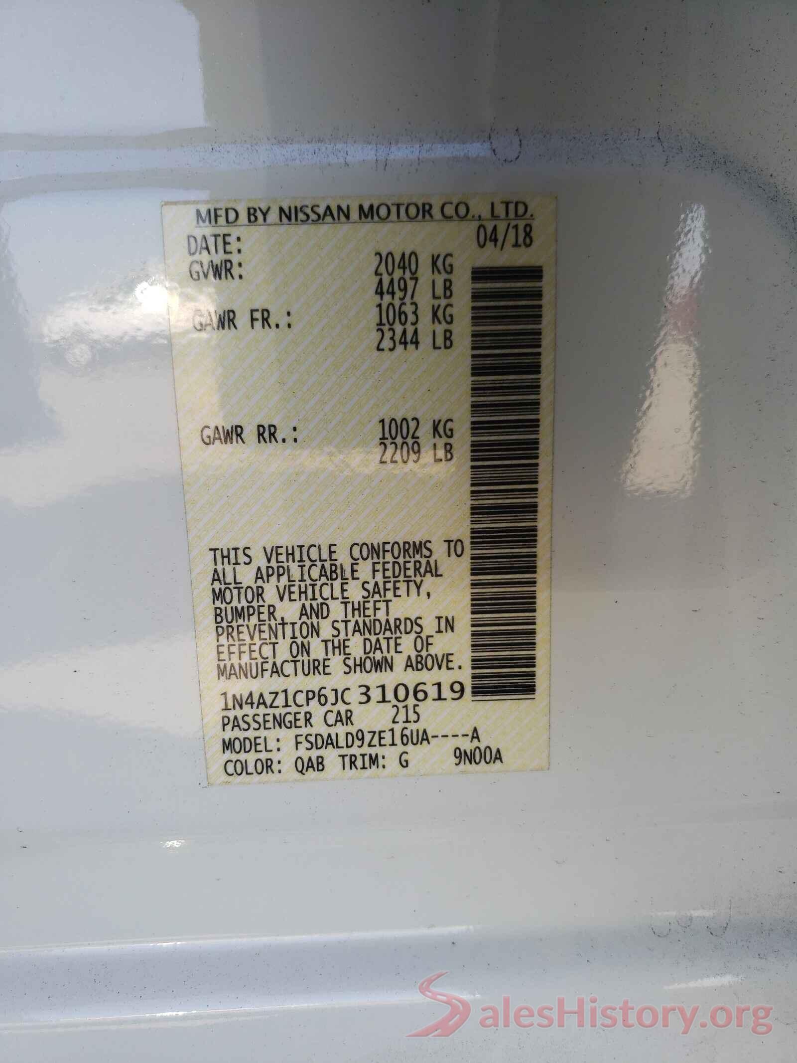 1N4AZ1CP6JC310619 2018 NISSAN LEAF