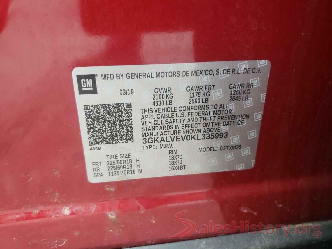 3GKALVEV0KL335993 2019 GMC TERRAIN