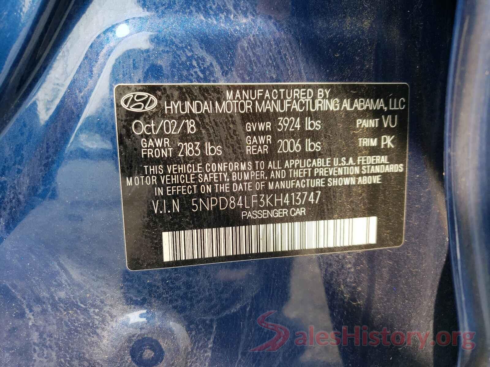 5NPD84LF3KH413747 2019 HYUNDAI ELANTRA