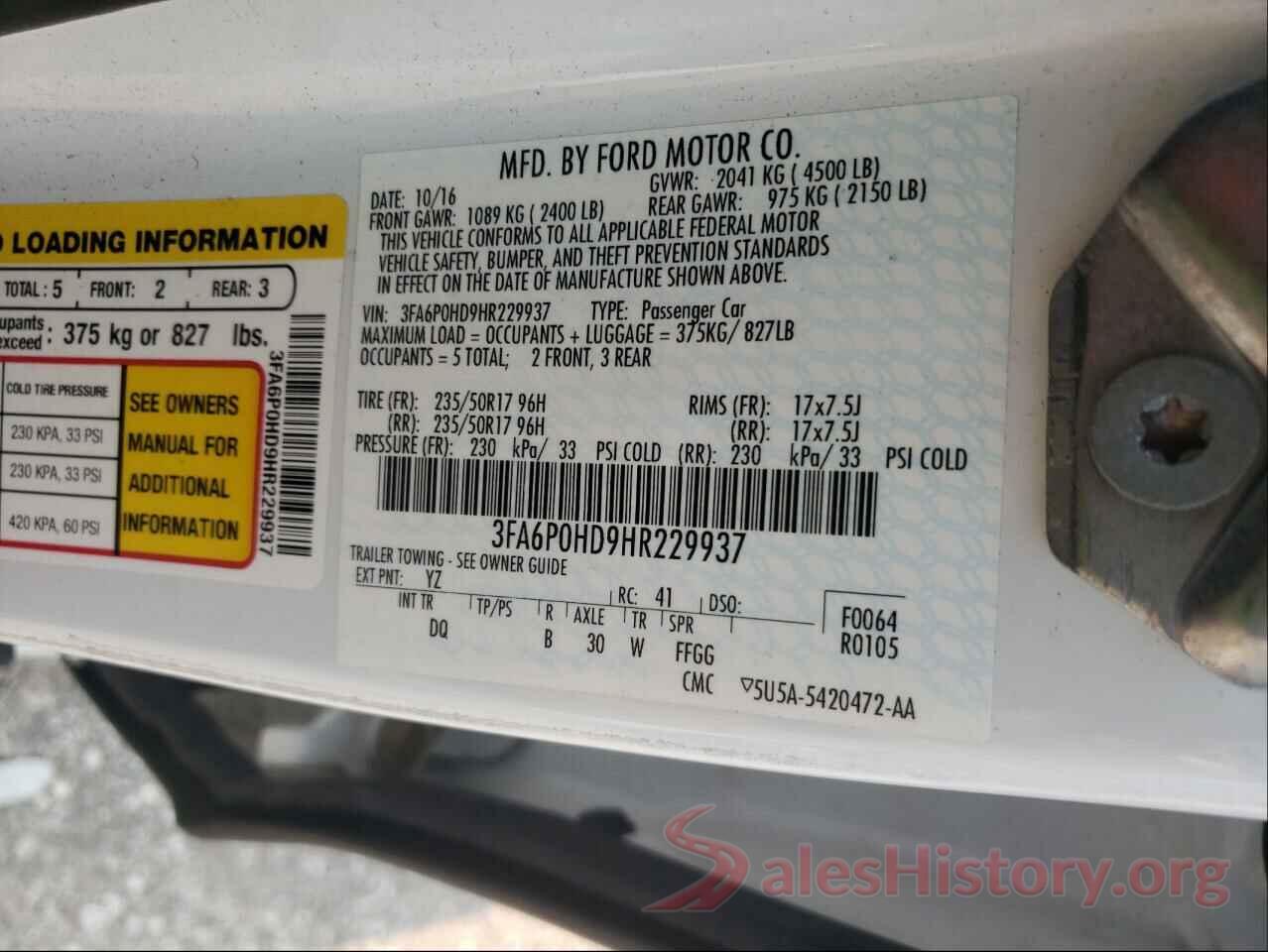 3FA6P0HD9HR229937 2017 FORD FUSION