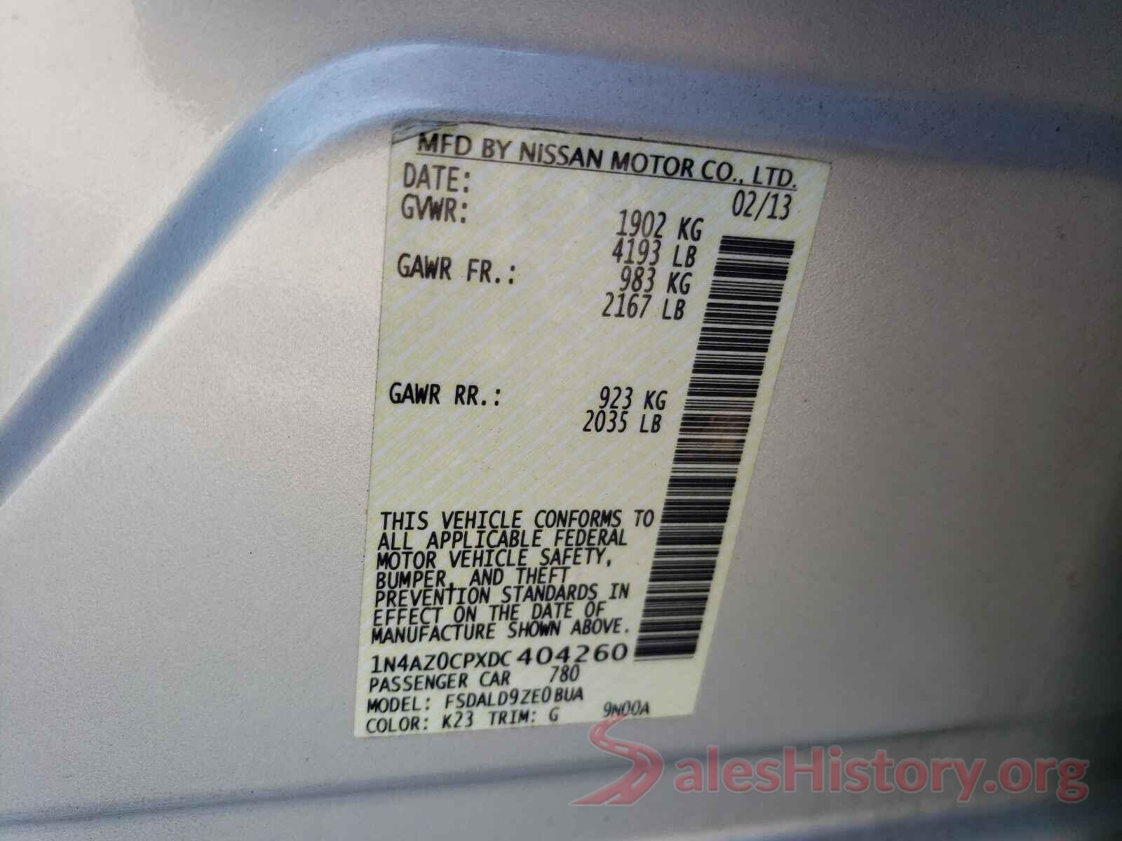 1N4AZ0CPXDC404260 2013 NISSAN LEAF