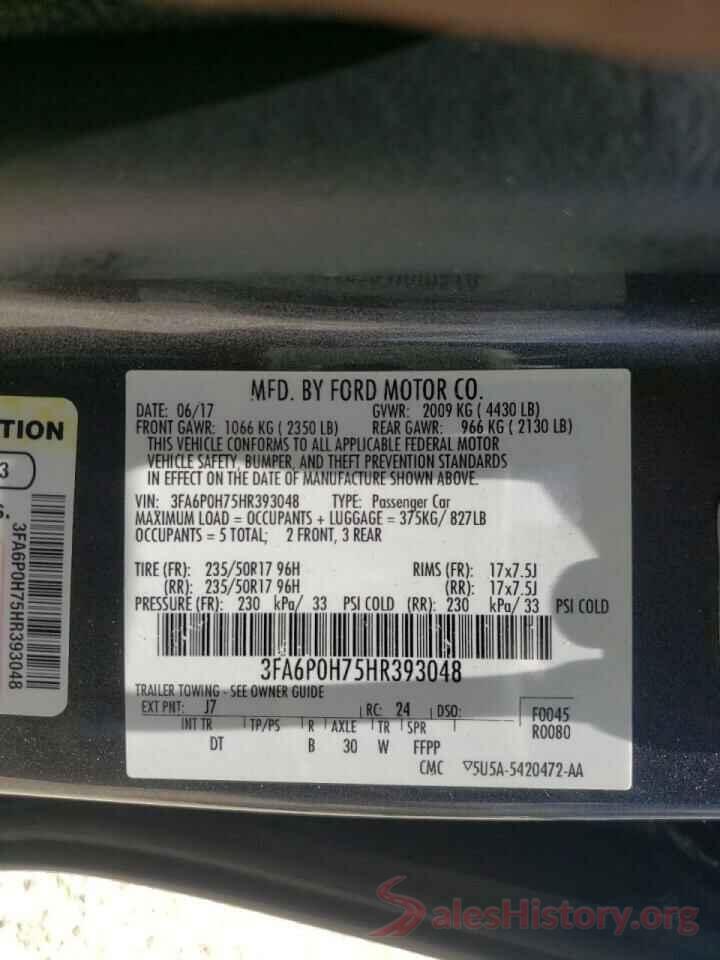 3FA6P0H75HR393048 2017 FORD FUSION