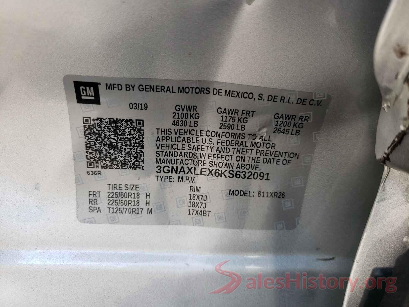 3GNAXLEX6KS632091 2019 CHEVROLET EQUINOX