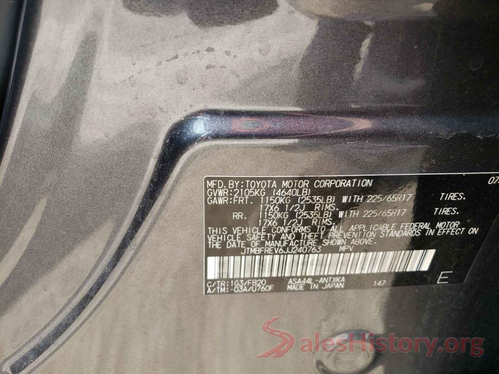 JTMBFREV6JJ240763 2018 TOYOTA RAV4