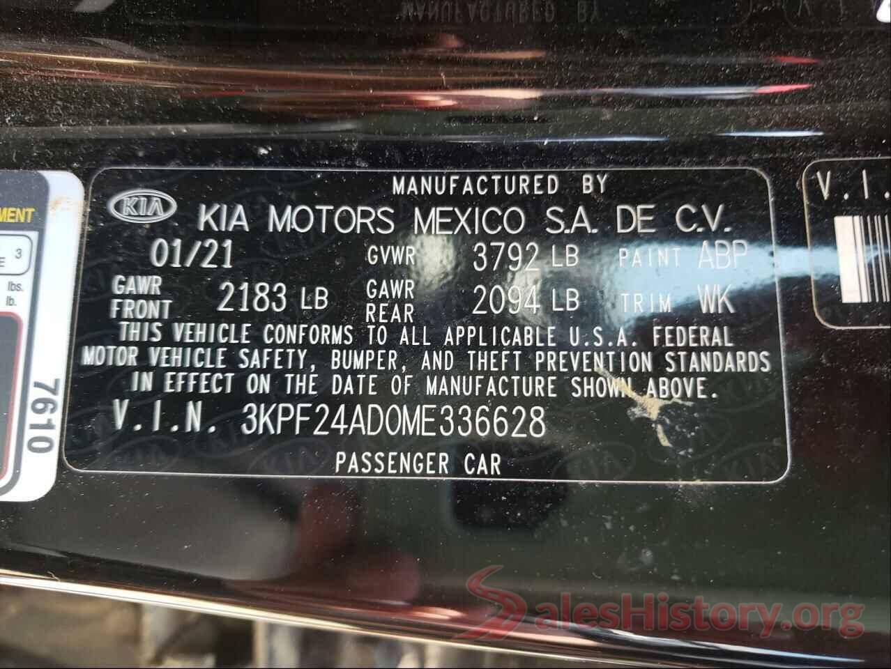 3KPF24AD0ME336628 2021 KIA FORTE