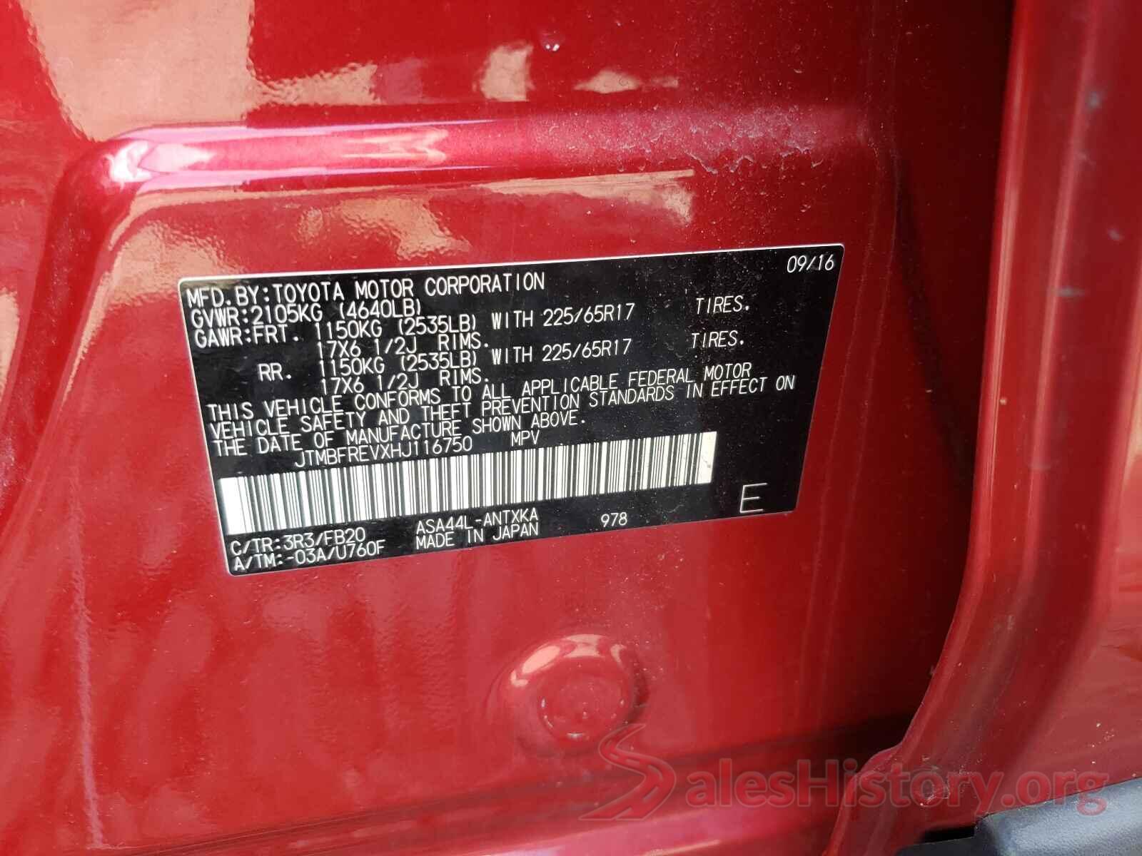 JTMBFREVXHJ116750 2017 TOYOTA RAV4