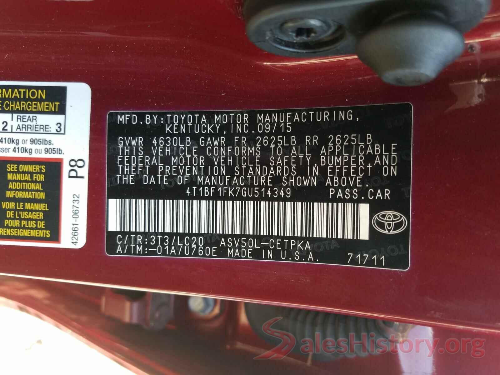 4T1BF1FK7GU514349 2016 TOYOTA CAMRY