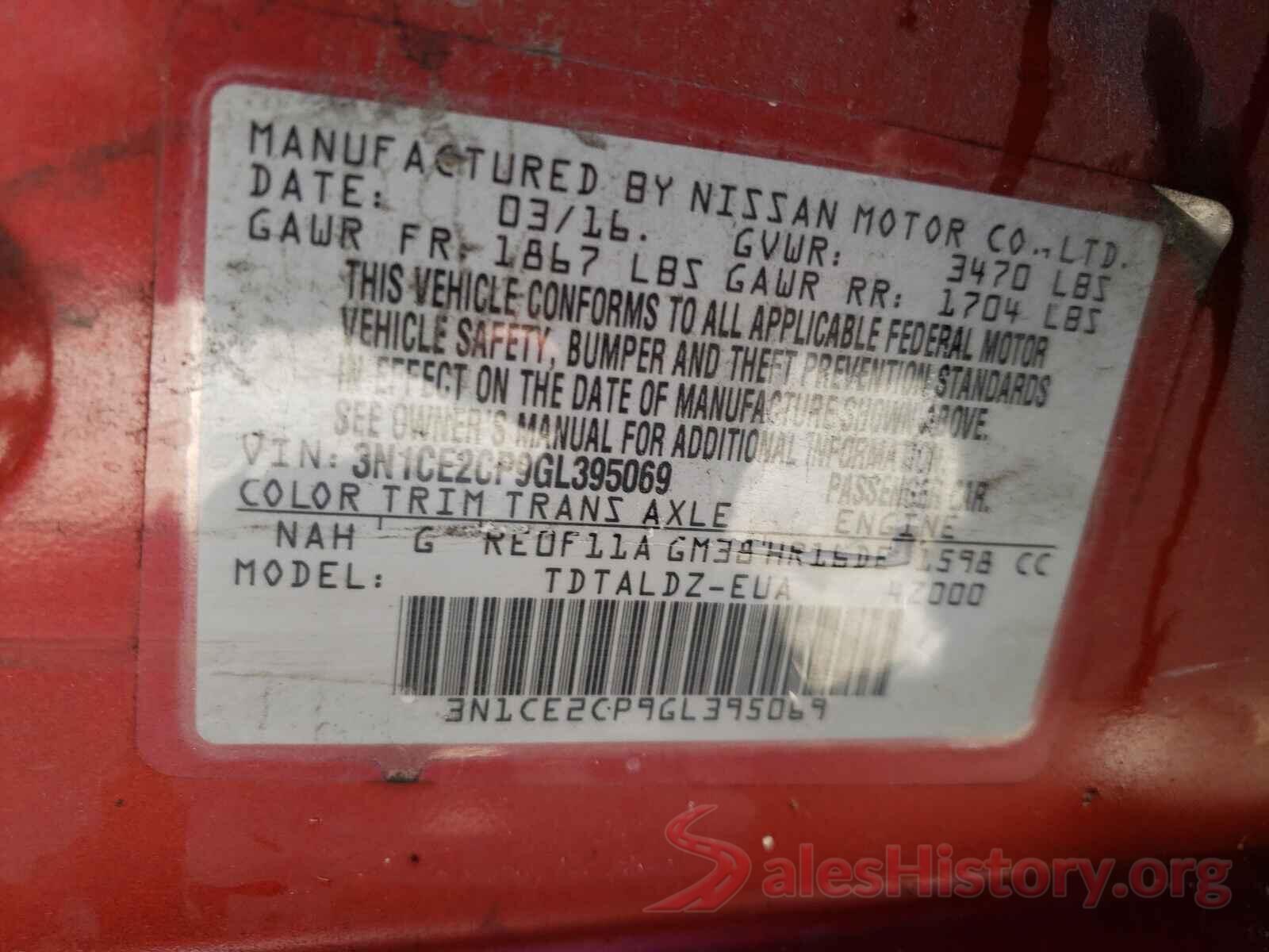 3N1CE2CP9GL395069 2016 NISSAN VERSA