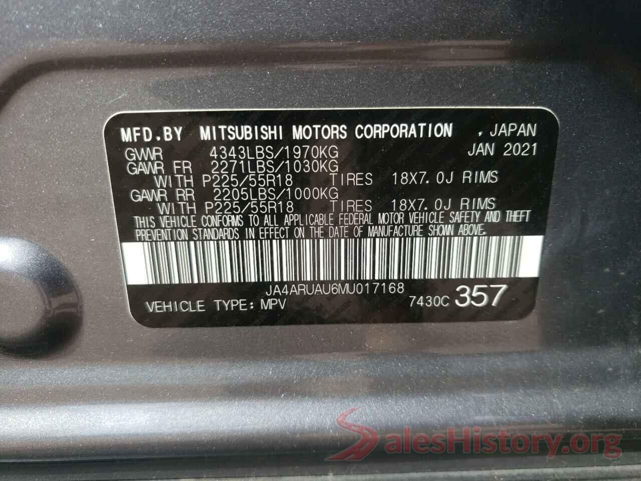 JA4ARUAU6MU017168 2021 MITSUBISHI OUTLANDER