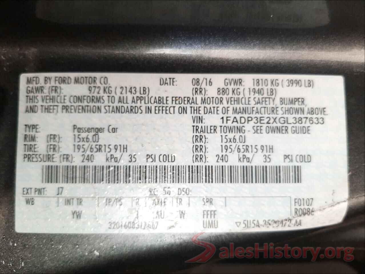 1FADP3E2XGL387633 2016 FORD FOCUS