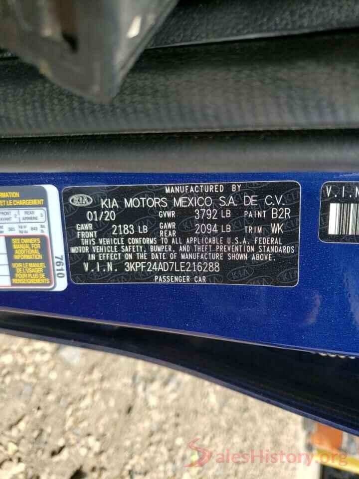 3KPF24AD7LE216288 2020 KIA FORTE