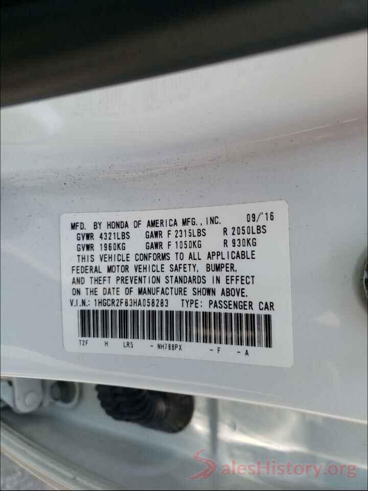 1HGCR2F83HA058283 2017 HONDA ACCORD