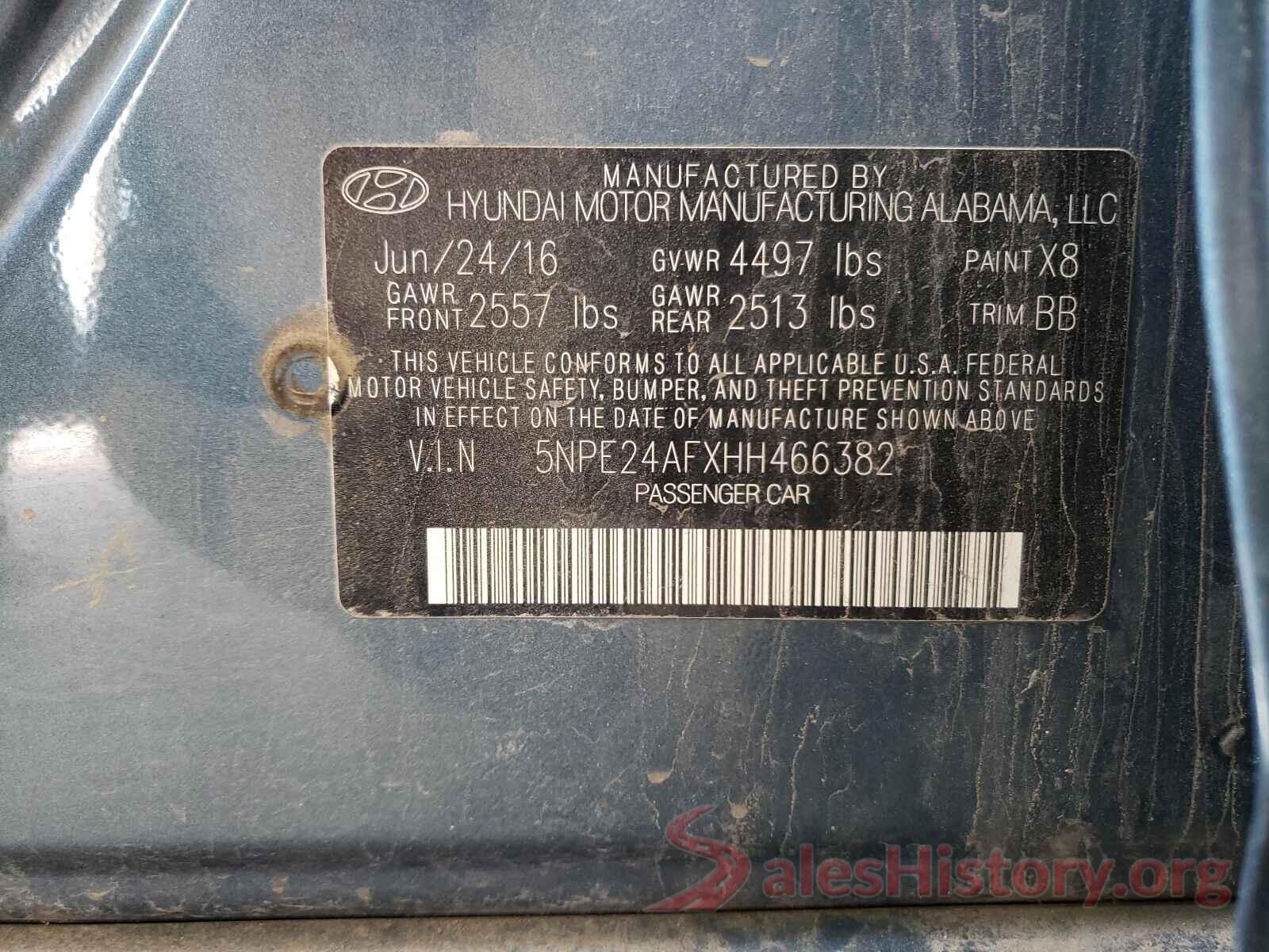 5NPE24AFXHH466382 2017 HYUNDAI SONATA