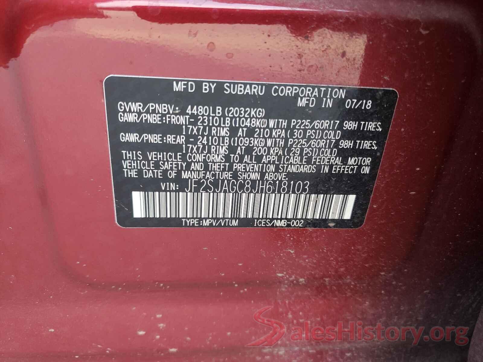 JF2SJAGC8JH618103 2018 SUBARU FORESTER