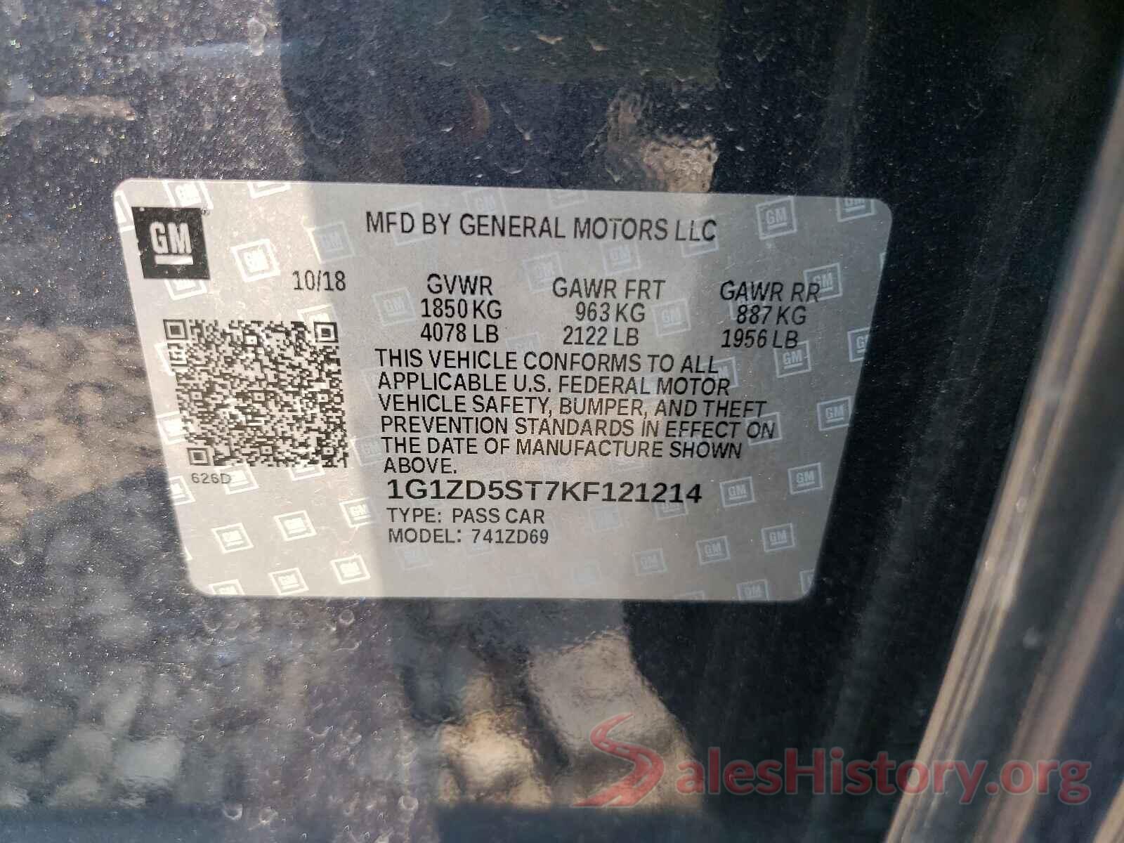 1G1ZD5ST7KF121214 2019 CHEVROLET MALIBU