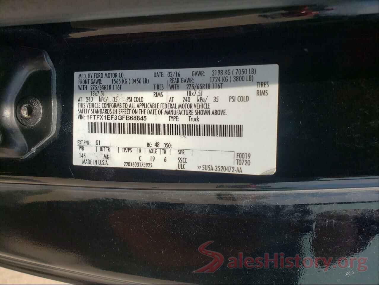 1FTFX1EF3GFB68845 2016 FORD F-150