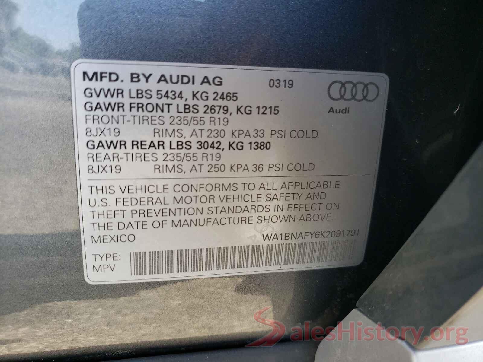 WA1BNAFY6K2091791 2019 AUDI Q5