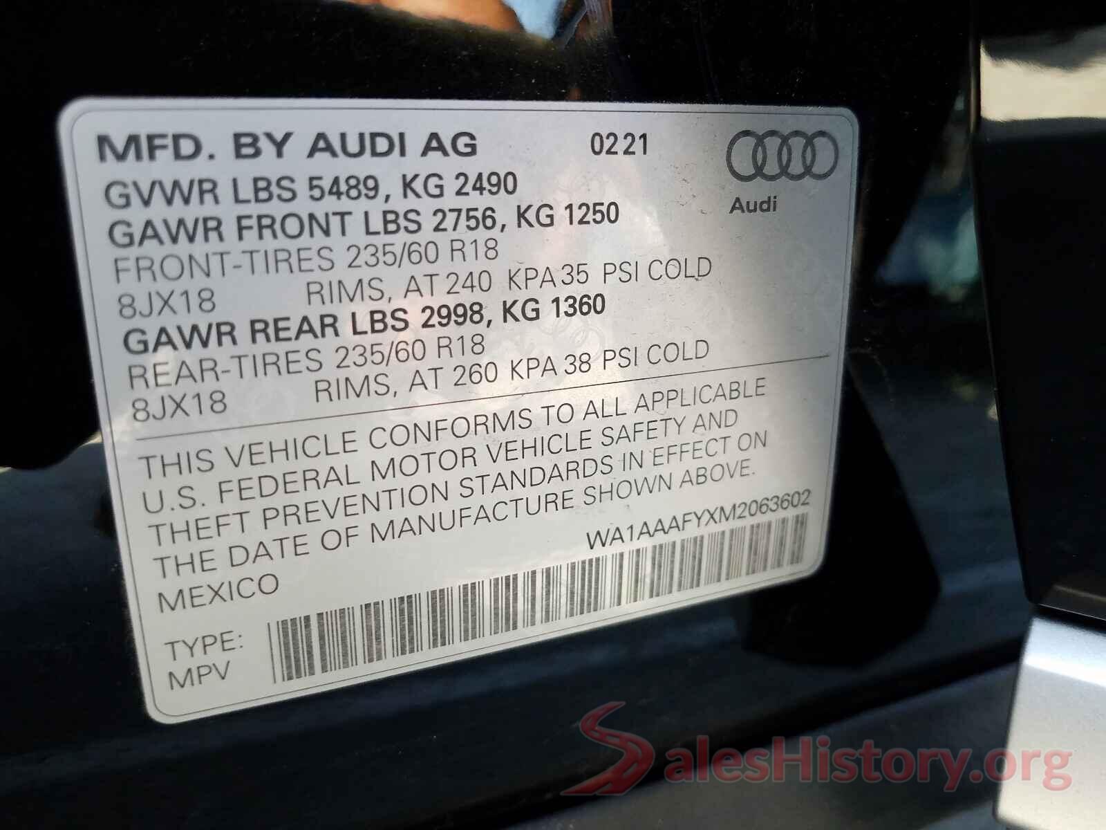 WA1AAAFYXM2063602 2021 AUDI Q5