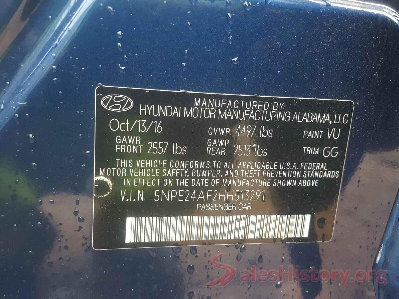 5NPE24AF2HH513291 2017 HYUNDAI SONATA