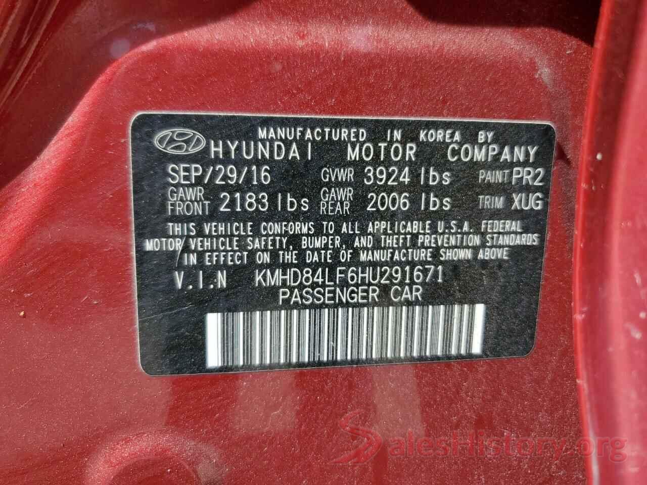 KMHD84LF6HU291671 2017 HYUNDAI ELANTRA