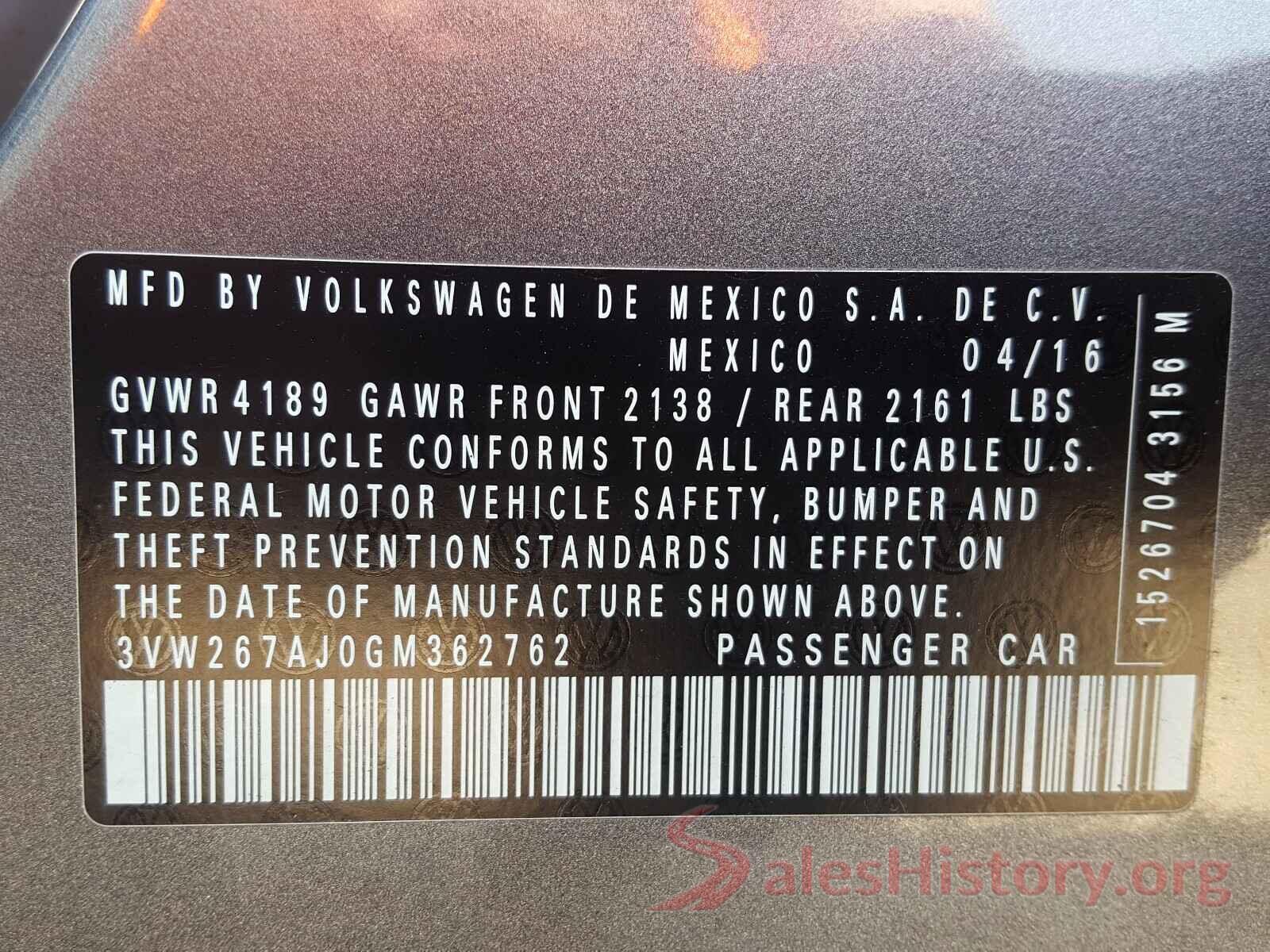 3VW267AJ0GM362762 2016 VOLKSWAGEN JETTA