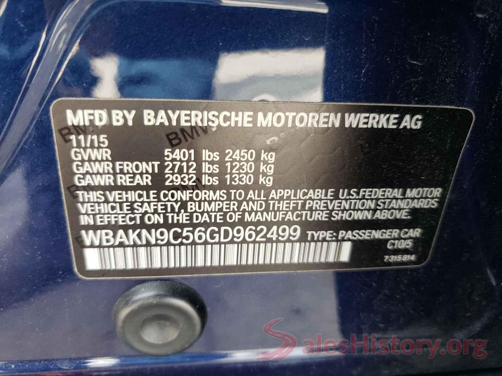 WBAKN9C56GD962499 2016 BMW 5 SERIES