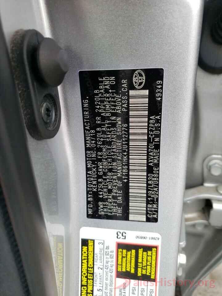 4T1B61HK4JU112776 2018 TOYOTA CAMRY