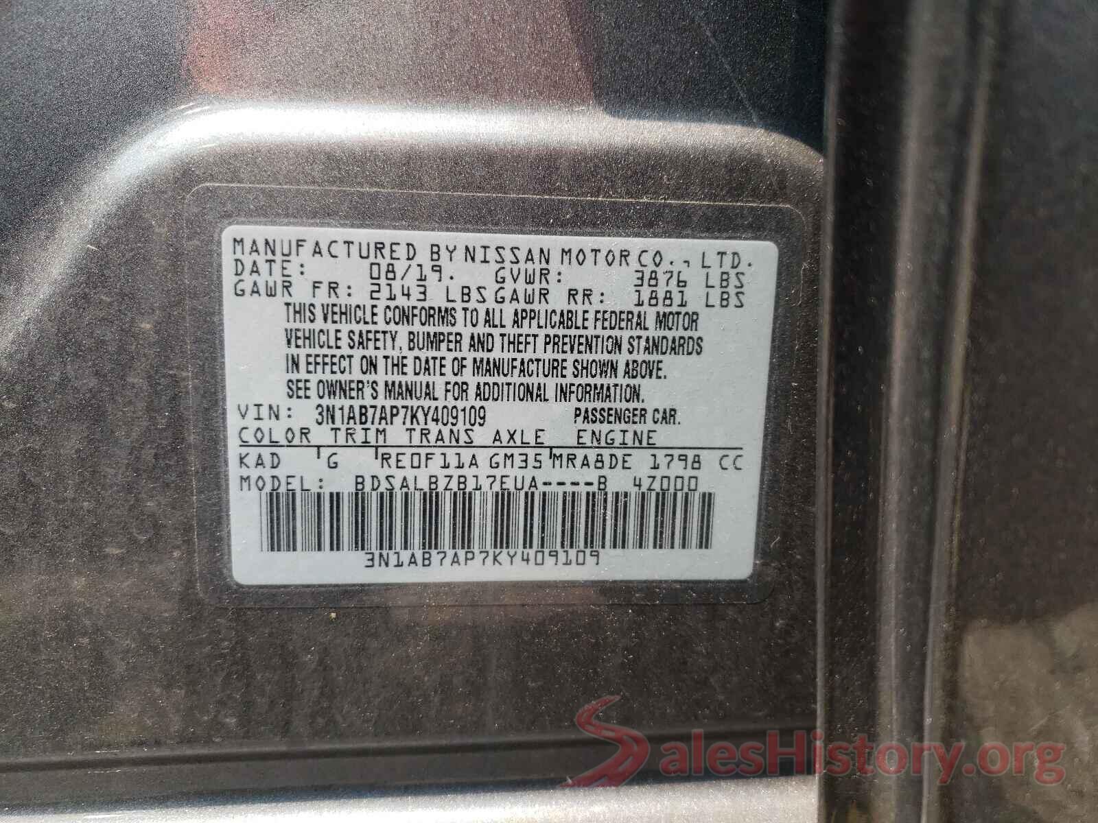 3N1AB7AP7KY409109 2019 NISSAN SENTRA