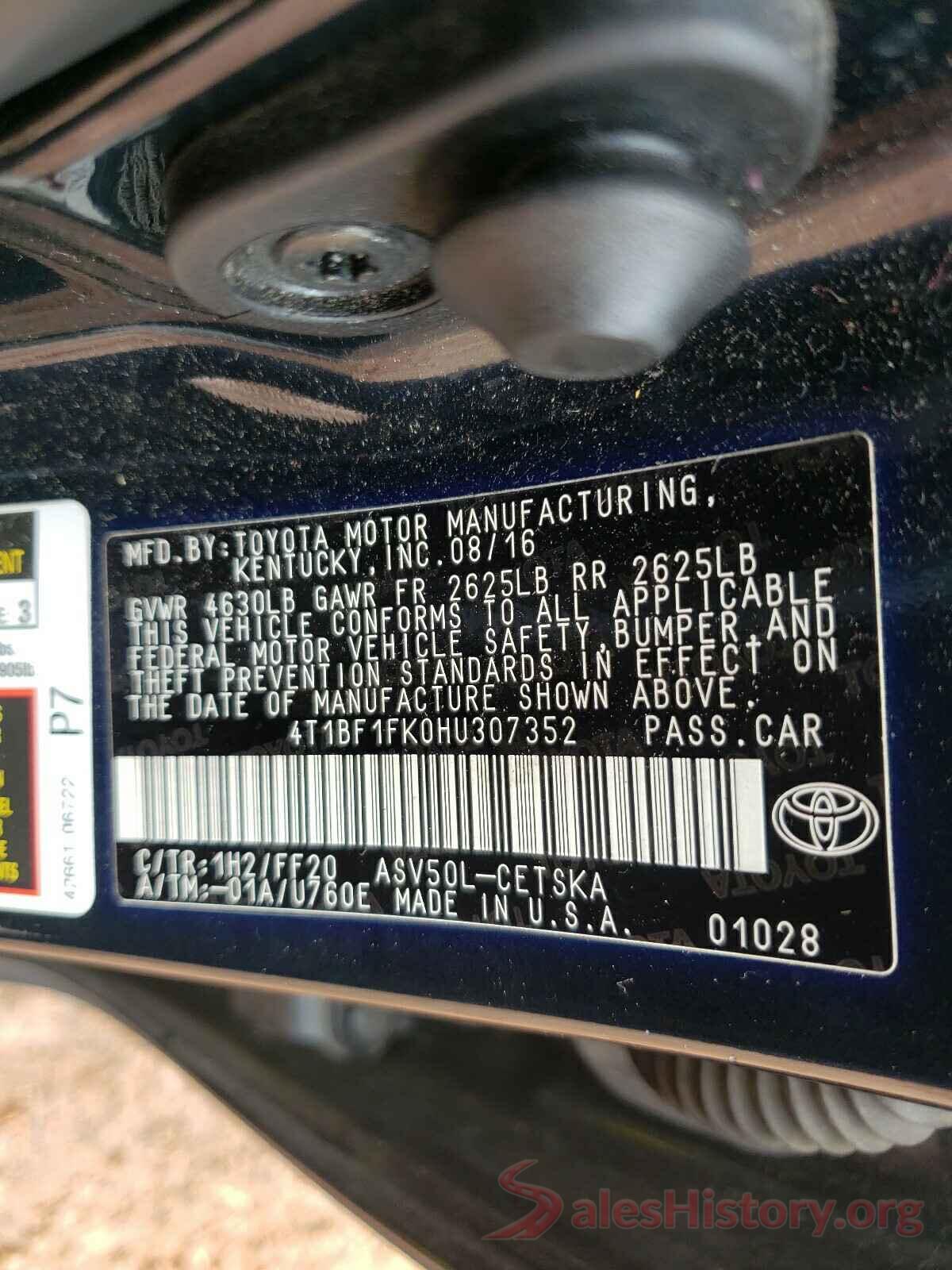 4T1BF1FK0HU307352 2017 TOYOTA CAMRY