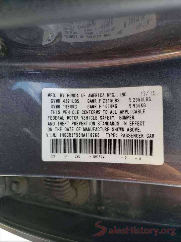 1HGCR2F55HA116268 2017 HONDA ACCORD