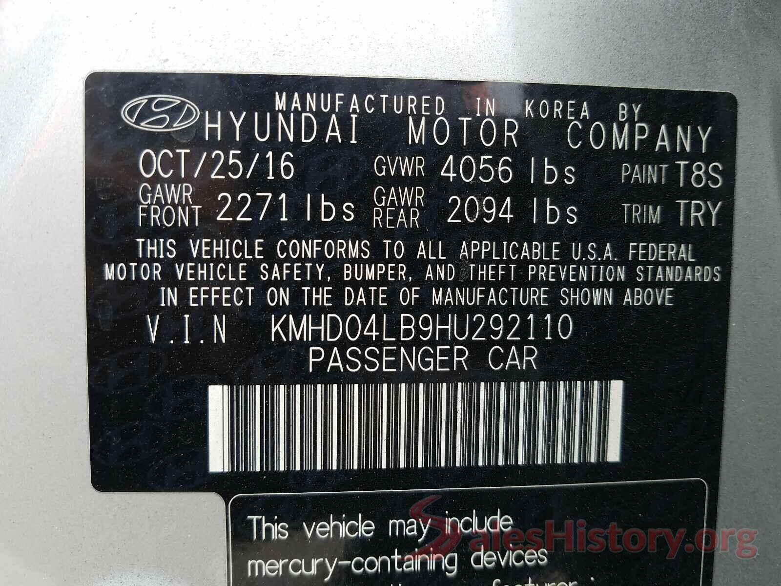 KMHD04LB9HU292110 2017 HYUNDAI ELANTRA