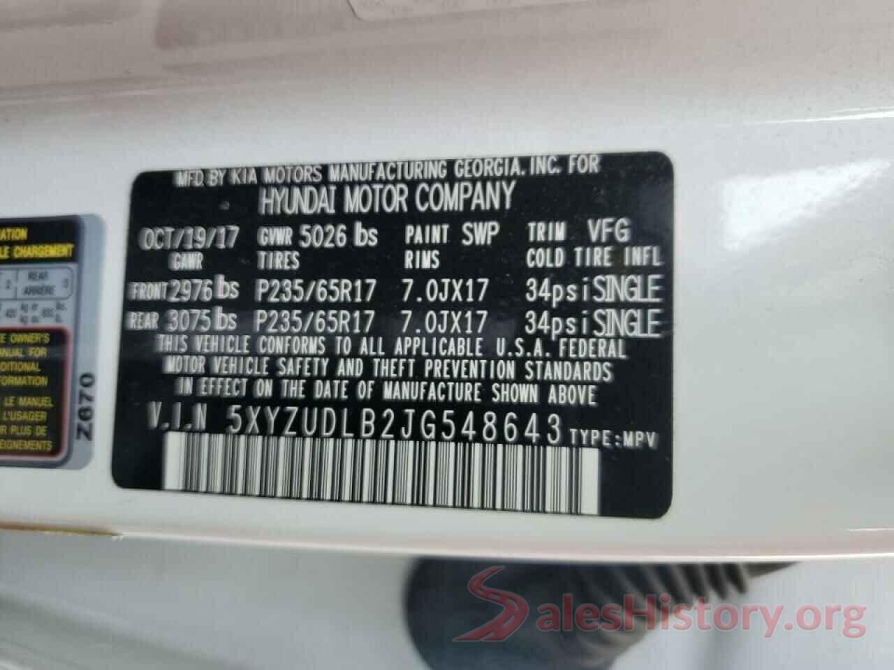 5XYZUDLB2JG548643 2018 HYUNDAI SANTA FE