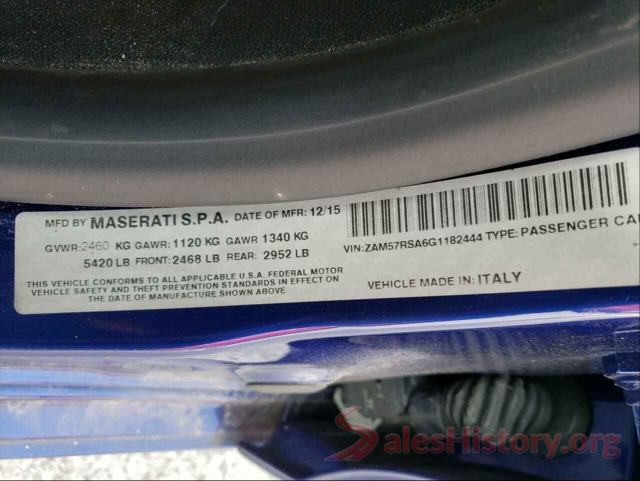 ZAM57RSA6G1182444 2016 MASERATI ALL MODELS