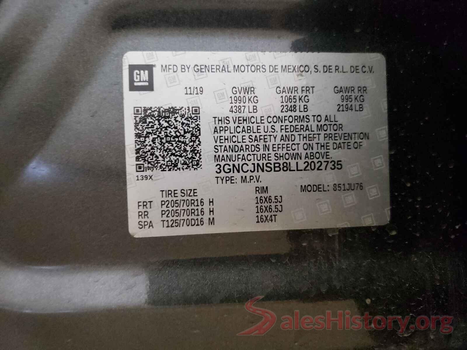 3GNCJNSB8LL202735 2020 CHEVROLET TRAX